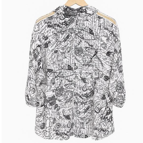 Joseph Ribkoff City Print Button Up Shirt Black & White Sz 8 Style 222173 - Picture 2 of 7